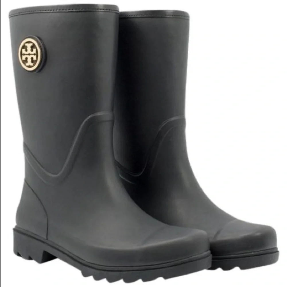 Tory Burch Black Maureen Rain Rubber Short Boots Women’s‎ Sz 5